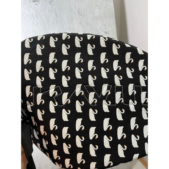 KAVU Rope Sling Bag Black White Swan Print Crossbody Backpack Outdoor Travel